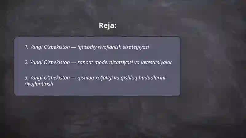 Yangi Oʻzbekiston — iqtisodiy rivojlanish strategiyasi 2