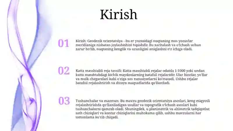 Geodezik Orientirlash. Yirik Masshtablik Planlarning Umumiy Tavsifi 2