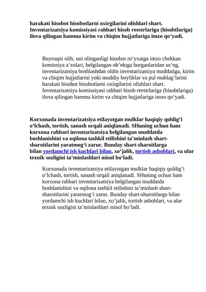 Inventarizatsiya o’tkazish va natijasini rasmiylashtirish tartibi 2