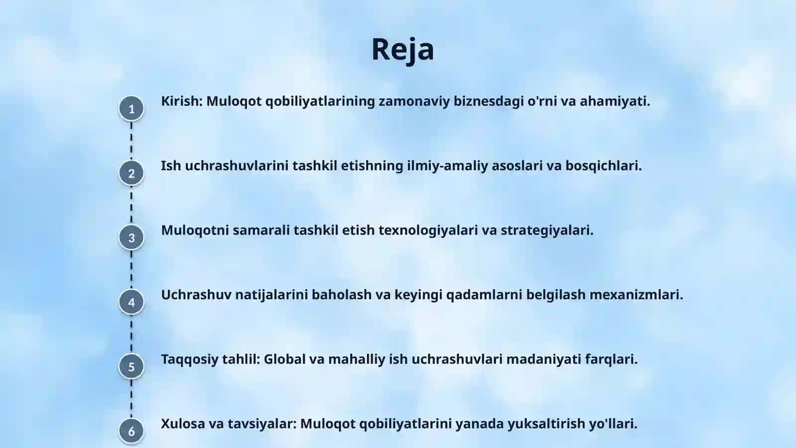 Muloqot qobiliyatlari. Ish uchrashuvlarini tashkil qilish, muloqotni tashkil etish 2
