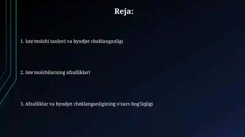 ISTEʻMOLCHI TANLOVI VA BYUDJET CHEKLANGANLIGI 2