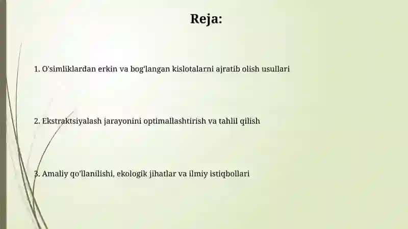 O'simliklardan erkin va bog'langan kislotalarni ajratib olish 2