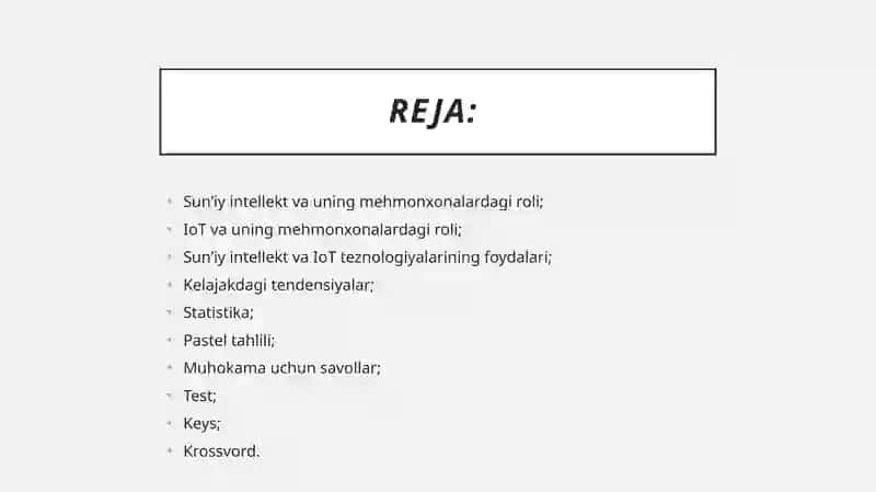 Mehmonxonalarda ishlatiladigan sunʼiy intellekt va IoT teznologiyalari 2