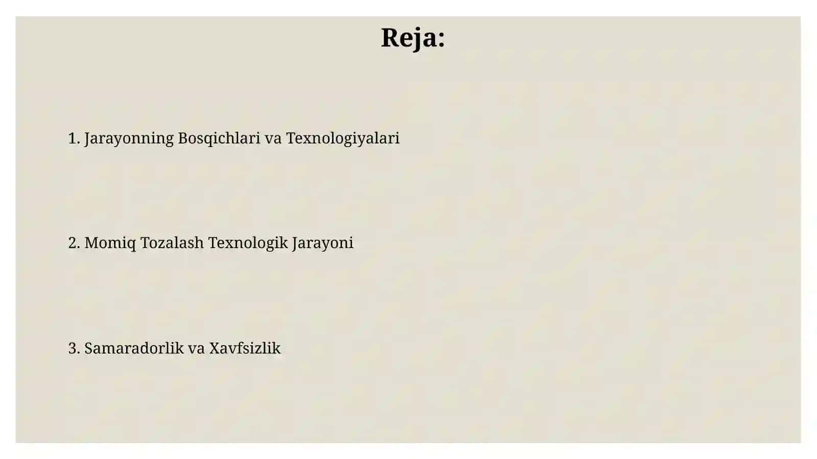 Momiq Tozalash Texnologik Jarayoni 2