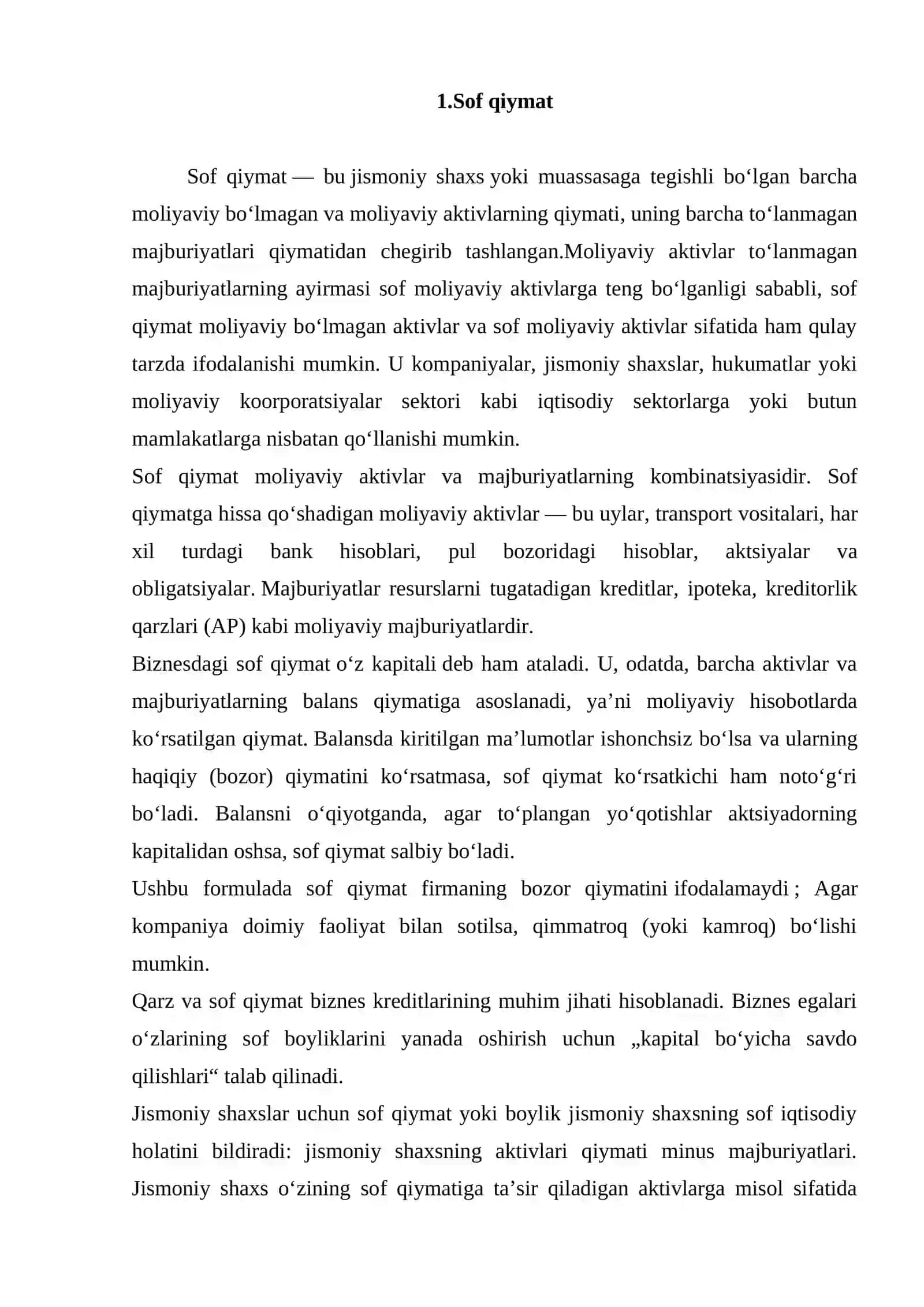 Sof qiymat usullari bo'yicha investsion qarorlar qabul qilish 2
