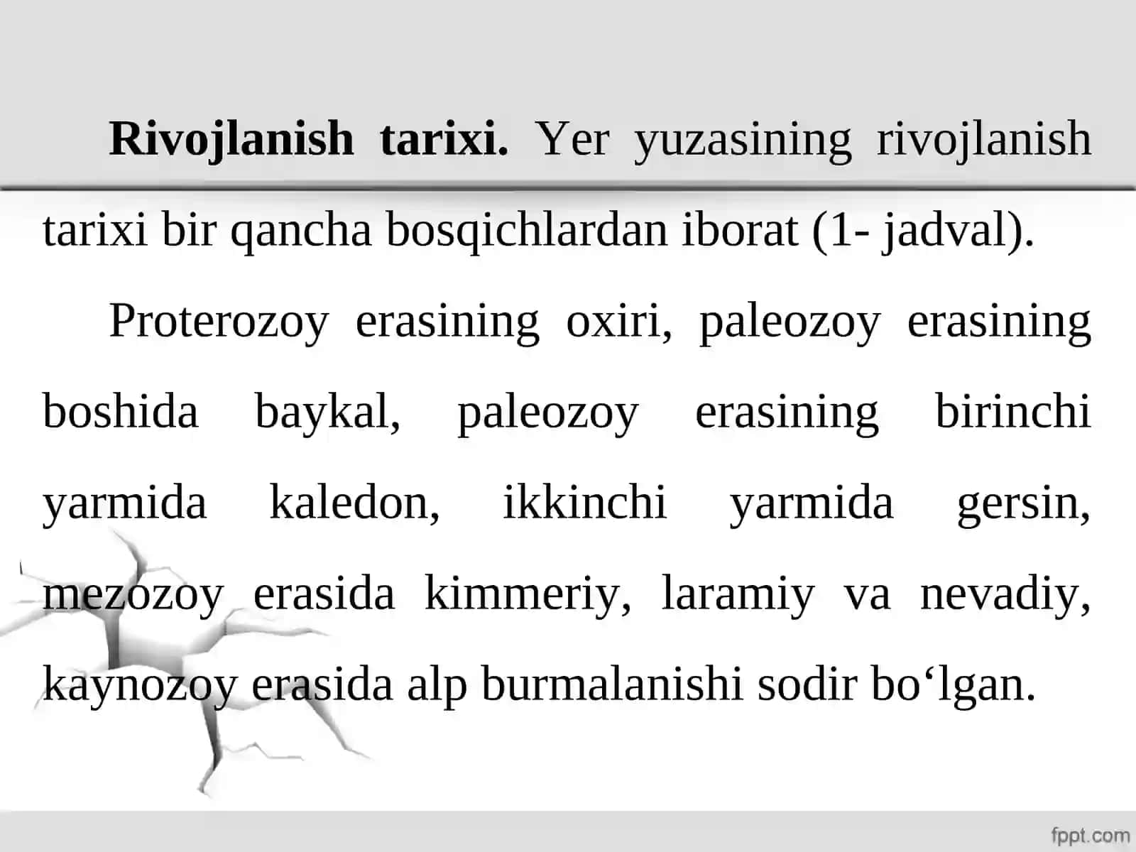 O‘rta osiyo hududining rivojlanish tarixi.  Foydali qazilmalari 2