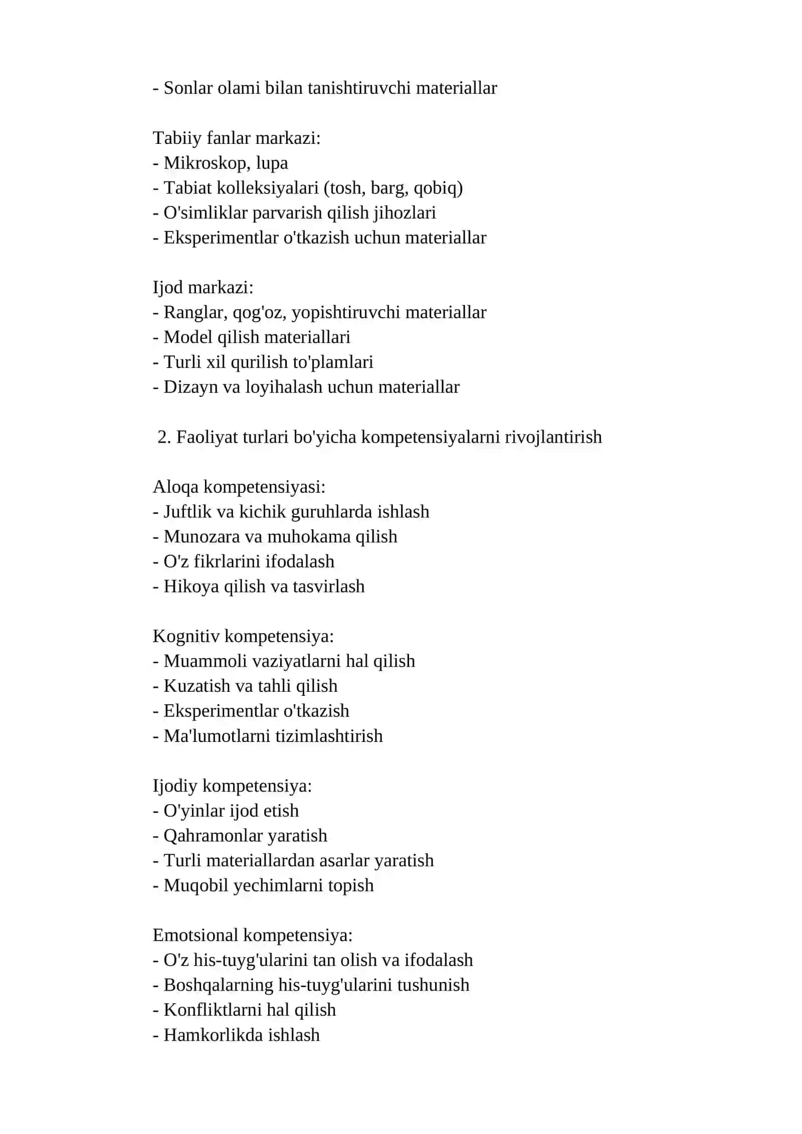 Maktabgacha yoshdagi bolalarga ta’lim berishda kompetensiyaviy yondashuv orqali rivojlanish markazlaridagi ta'limiy faoliyatni tashkil etish 2