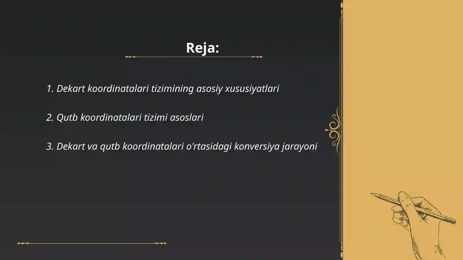 Dekart va qutb koordinatalari orasidagi bog'lanish 2