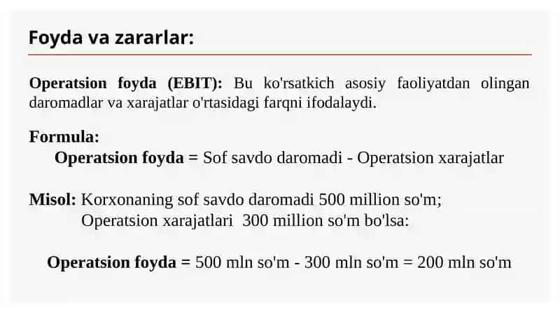 Iqtisodiy tahlil asosiy ko’rsatkichlari 2