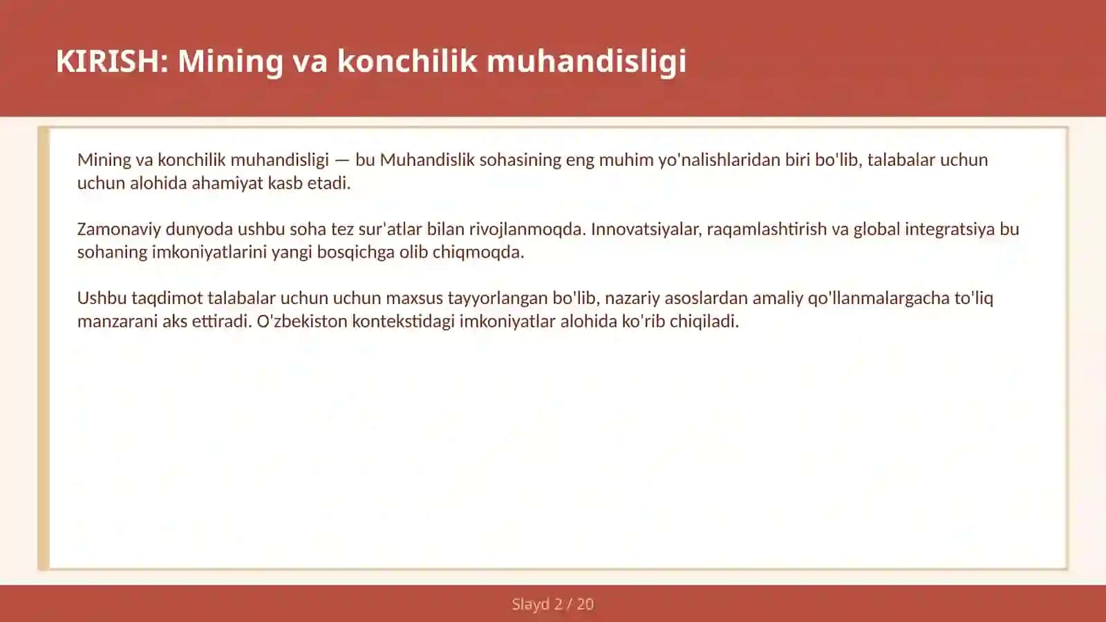 MINING VA KONCHILIK MUHANDISLIGI 2