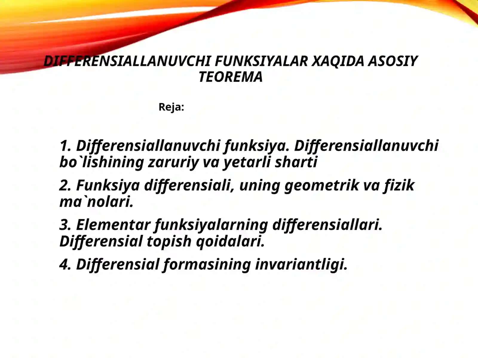 Differensiallanuvchi funksiyalar xaqida asosiy teorema 2