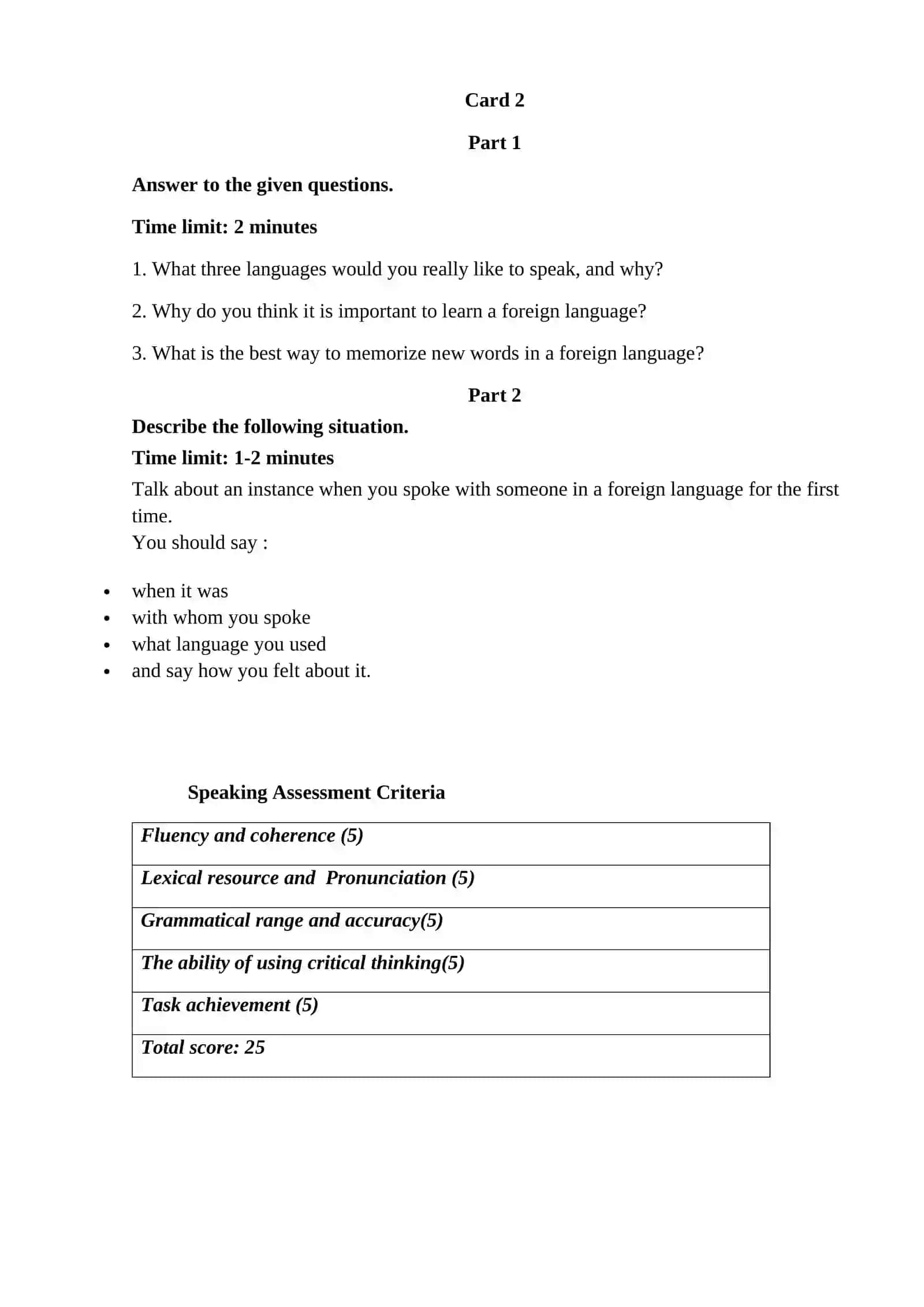 Language Learning Speaking Assessment 2