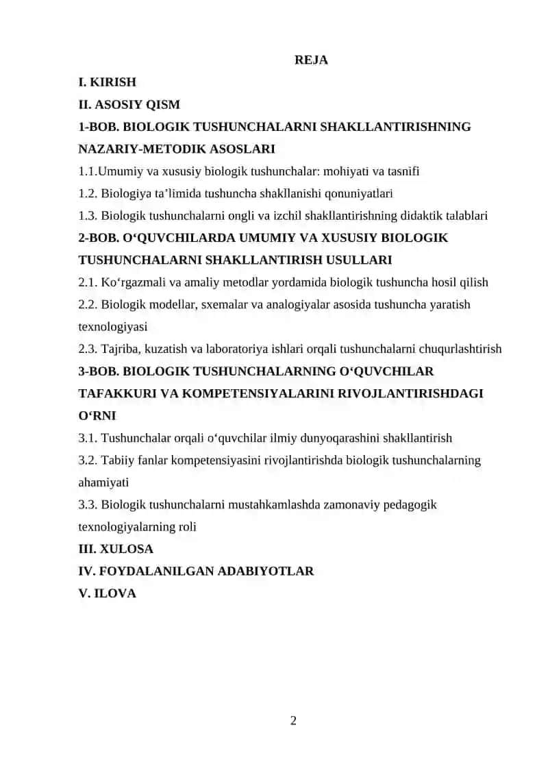 Biologiyani o’qitishda o’quvchilarda umumiy va xususiy biologik tushunchalarni shakllantirish yo’llari 2
