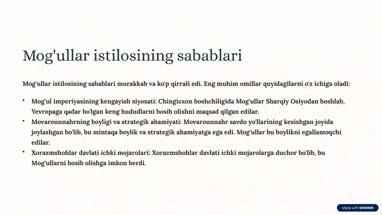 Movarounnahr va Xurosonning Mog'ullar tomonidan Bosib Olinishi mavzusida tayyor taqdimot 2