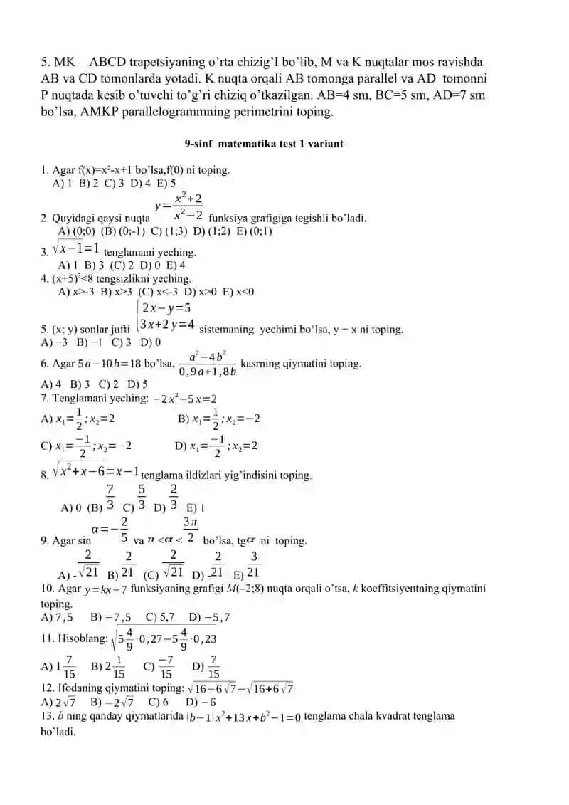 Matematikadan Olimpiada savollari 2