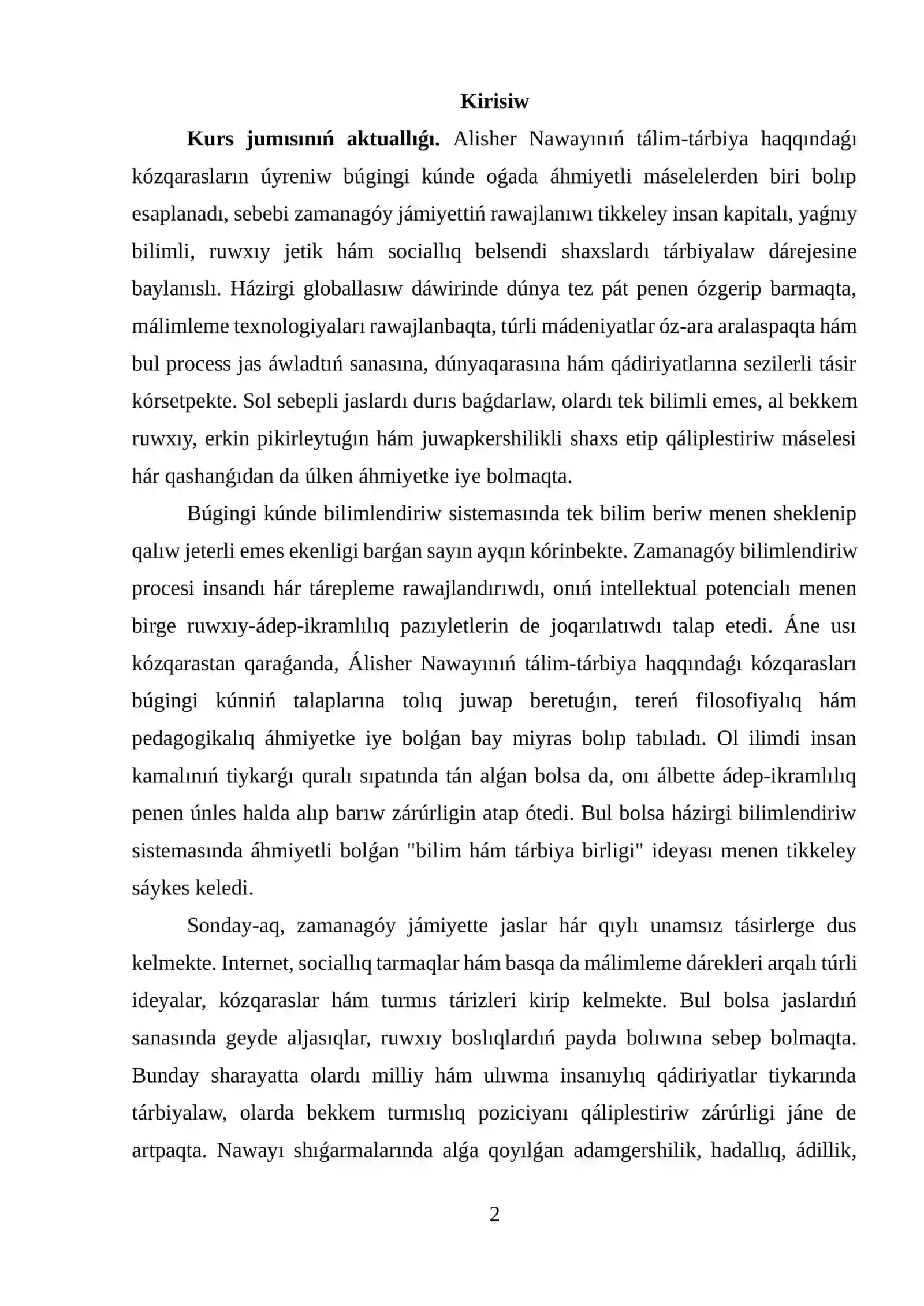 ÁLISHER NAWAYINIŃ TÁLIM-TÁRBIYA QARASLARINIŃ TEORIYALIQ NEGIZLERI 2