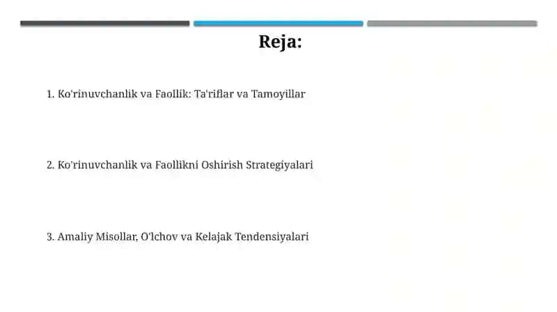 Ko'rinuvchanlik va Faollik: Ta'riflar va Tamoyillar 2