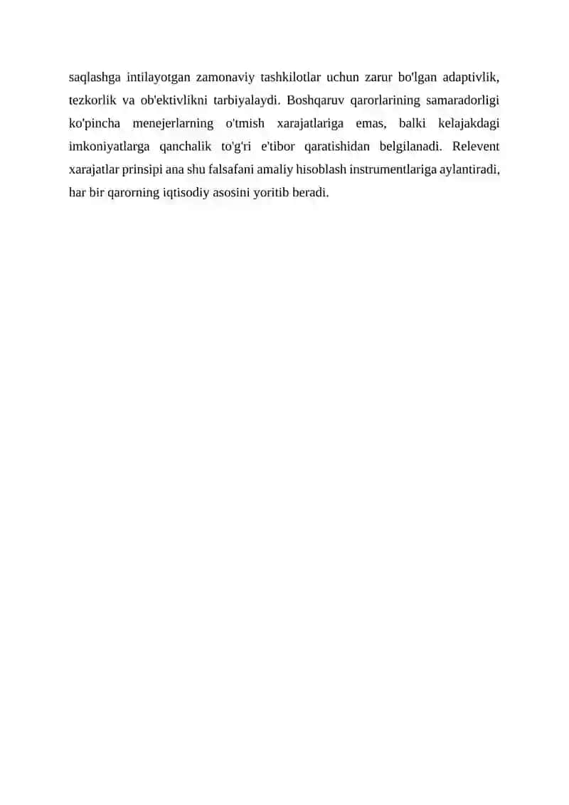 Boshqaruv hisobida relevant xarajatlar va boshqaruv qarorlari 2