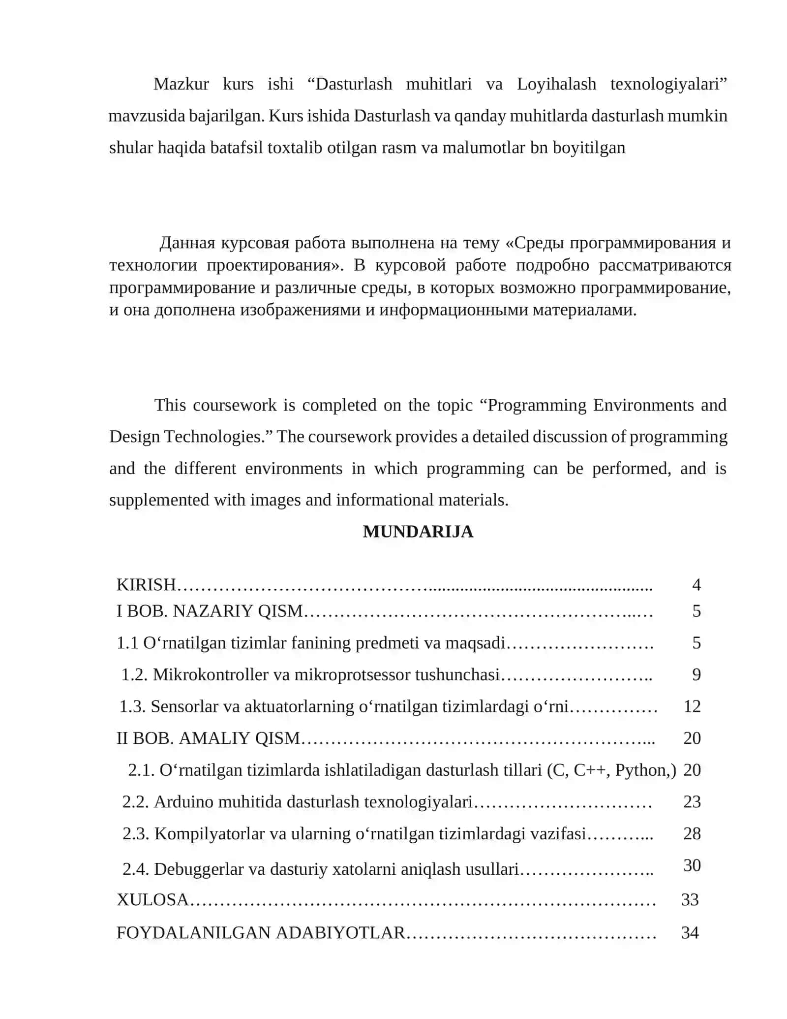 Dasturlash muhitlari va Loyihalash texnologiyalari 2