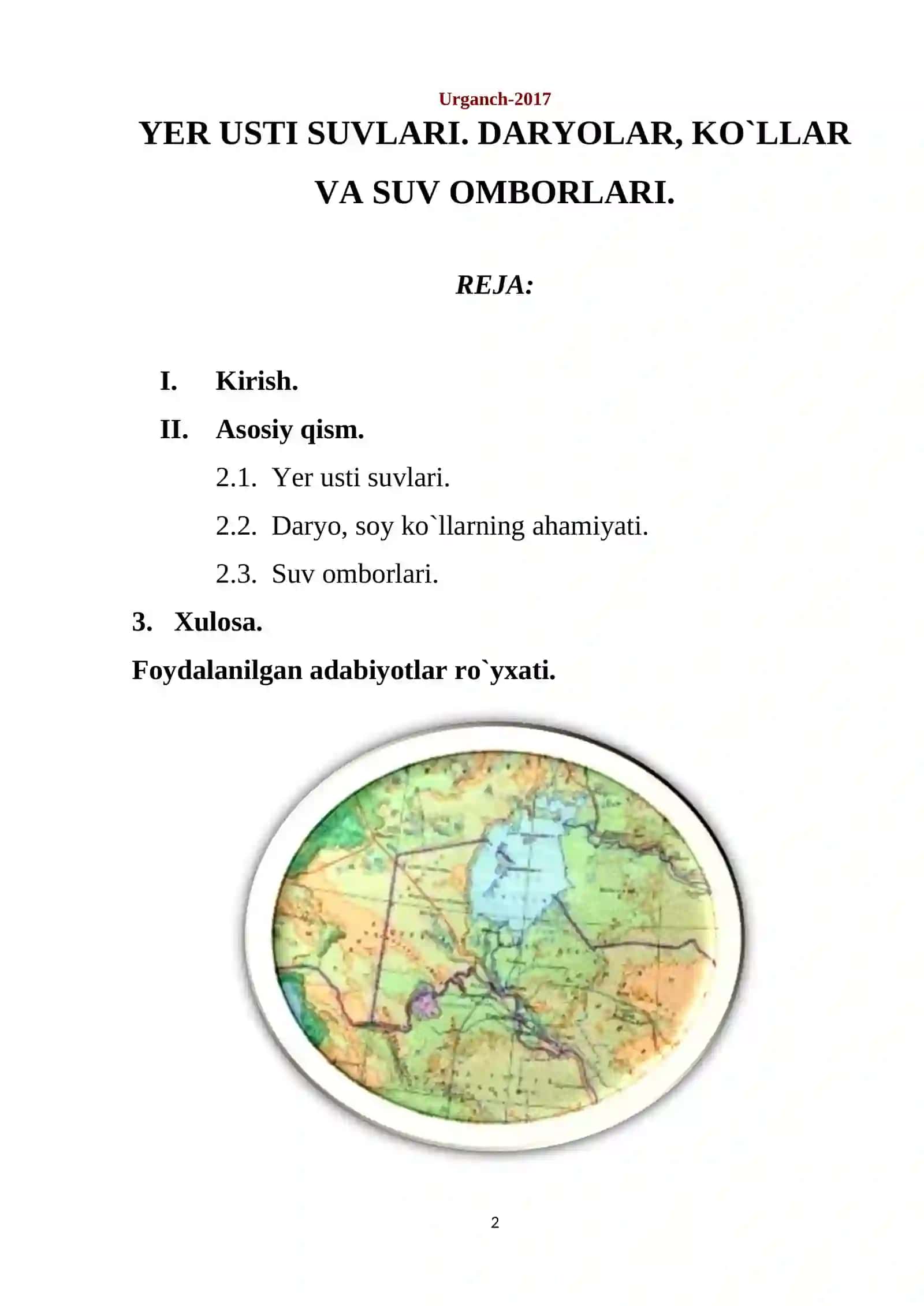 YER USTI SUVLARI. DARYOLAR, KO`LLAR VA SUV OMBORLARI 2