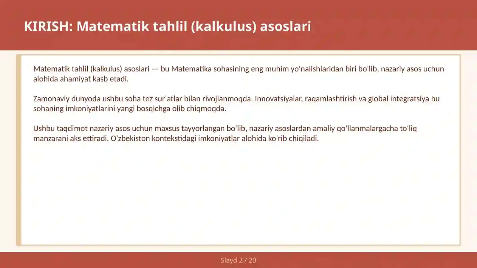MATEMATIK TAHLIL (KALKULUS) ASOSLARI 2