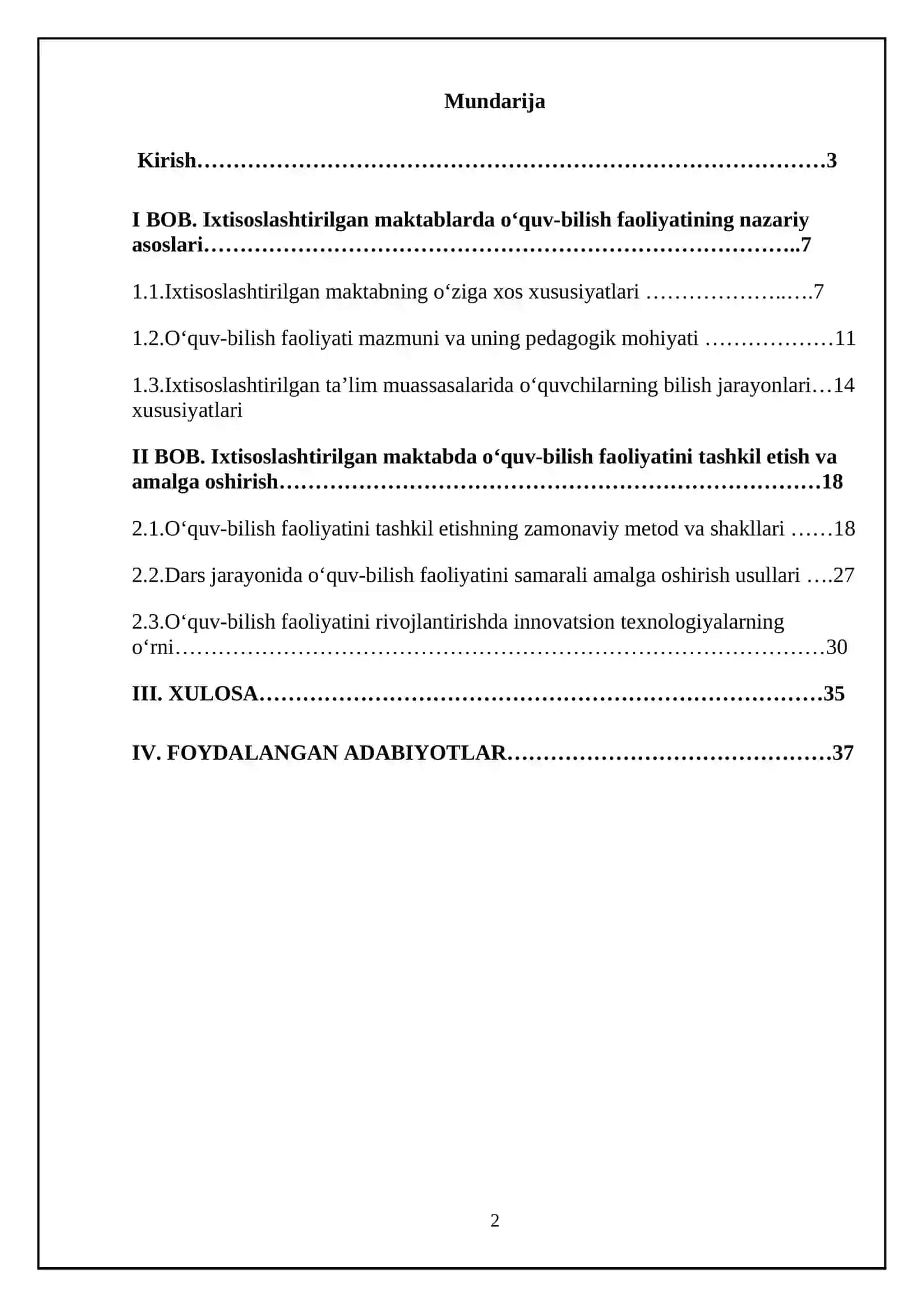 Ixtisoslashtirilgan maktabda o'quv-bilish faoliyatini tashkil qilish va amalga oshirish xususiyatlari 2