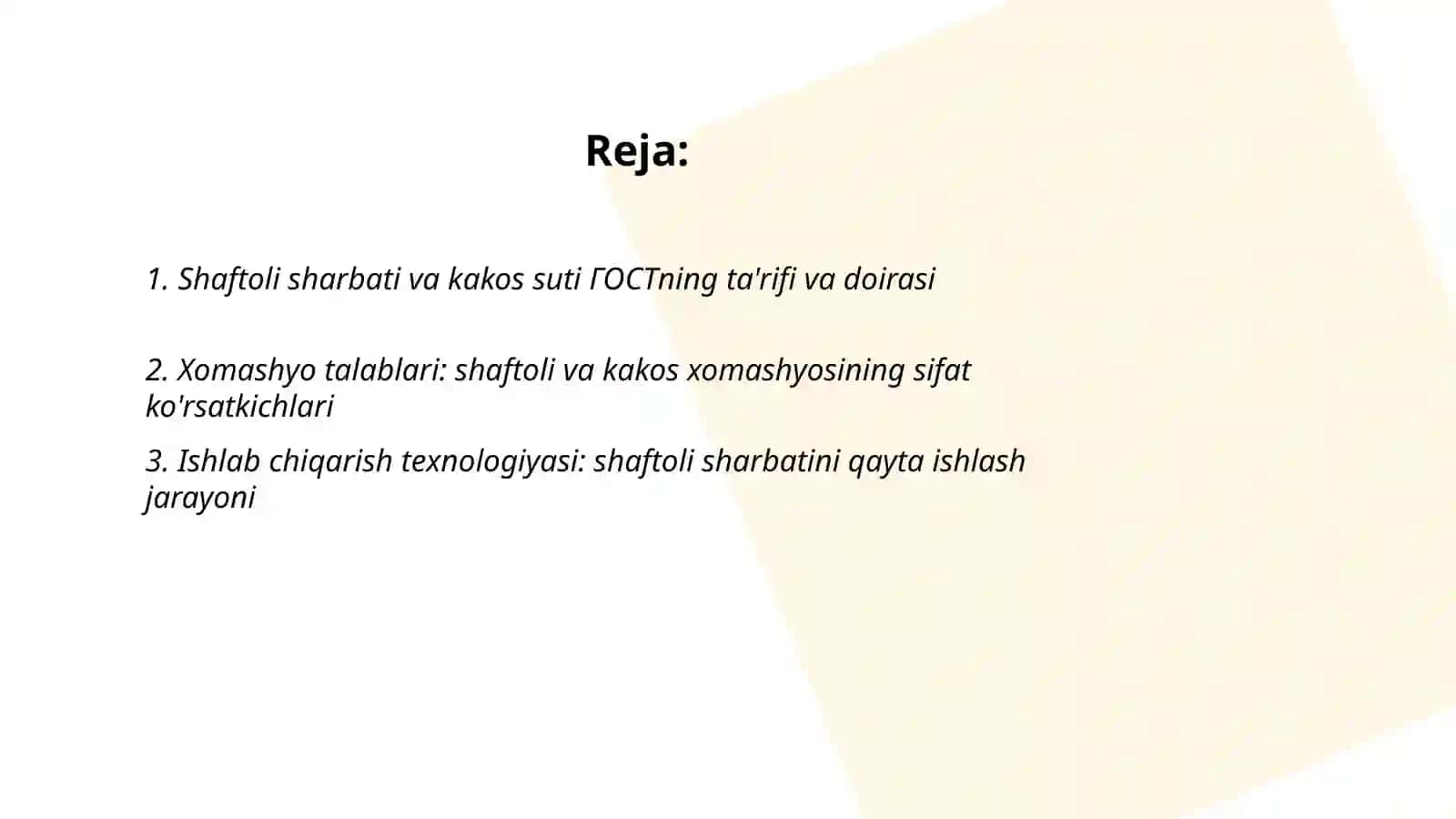 Shaftoli sharbati va kakos suti ГОСТ 2