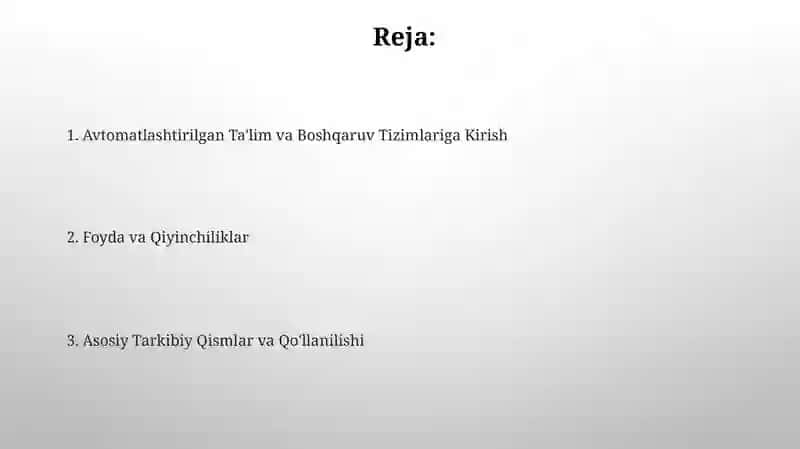 Avtomatlashtirilgan Ta'lim va Boshqaruv Tizimlari 2