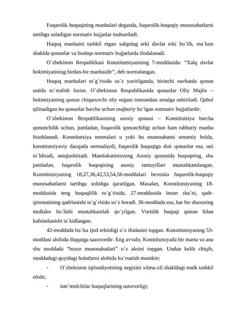 FUQAROLIK HUQUQINING MANBALARI 2