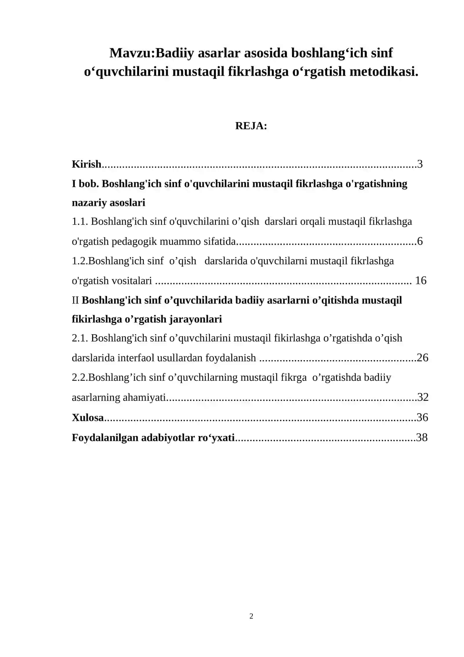 Badiiy asarlar asosida boshlang‘ich sinf o‘quvchilarini mustaqil fikrlashga o‘rgatish metodikasi 2