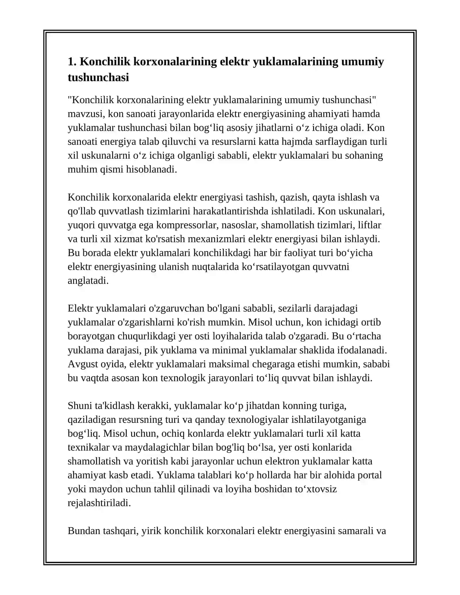 Konchilik korxonalarining elektr yuklamalarining umumiy tushunchasi 2