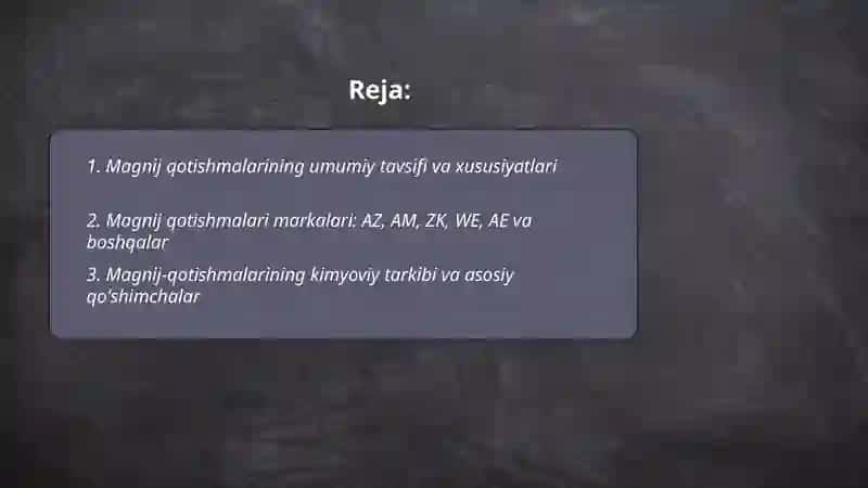 Magniy qotishmalari, markalari va ishlatilish joylari 2