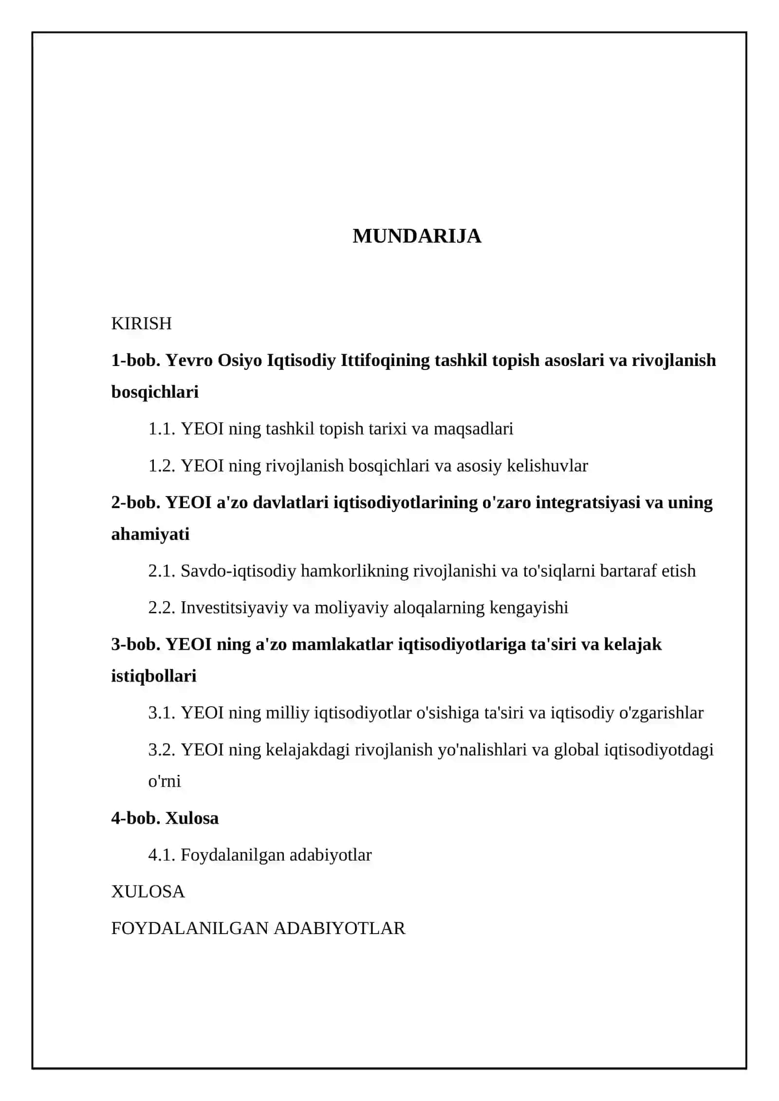 Yevro Osiyo Iqtisodiy hamkorlik tashkilotining unga a'zo mamlakatlar iqtisodiyotlar ahamaiyati 2