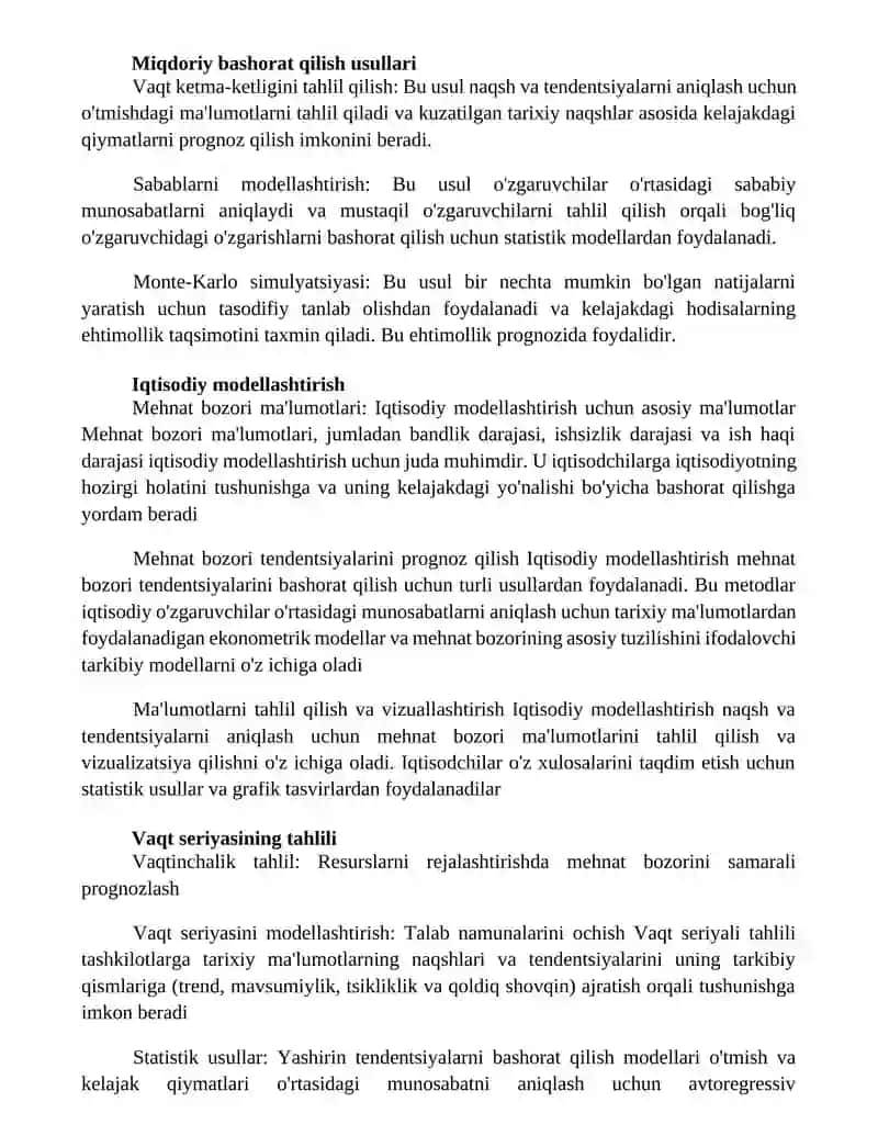 Mehnat bozorini Prognozlashning Usullari 2