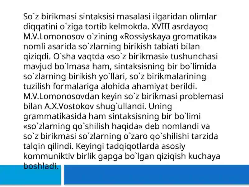So'z birikmasining tuzilishi va grammatik ma'nolari. Birikma tarkibidagi so'zlarning aloqa turlari 2