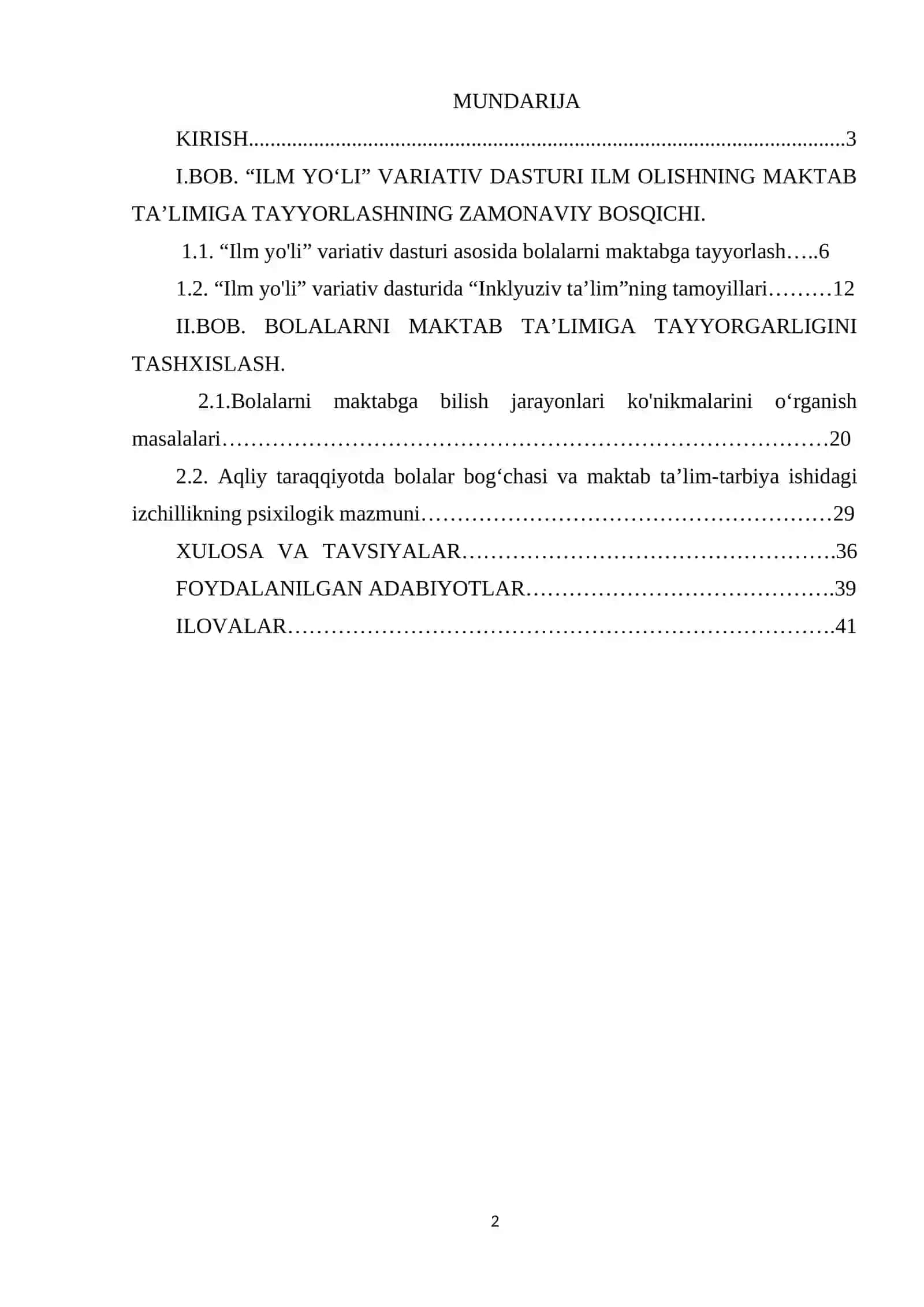 "ILM YO'LI" VARIATIV DASTURI ORQALI BOLALARNI MAKTABGA TAYYORLASH 2