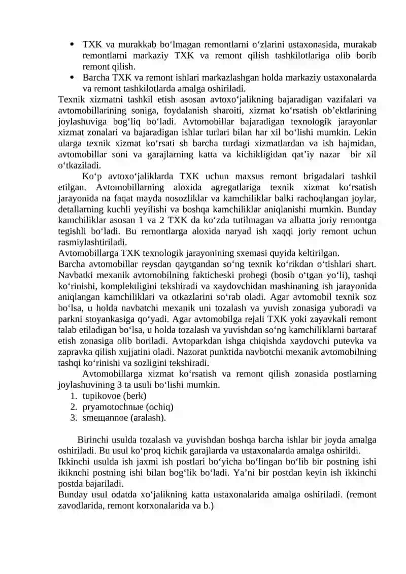 AVTOMOBILLARGA TEXNIK XIZMAT KO‘RSATISHNI TASHKILLASHTIRISH 2
