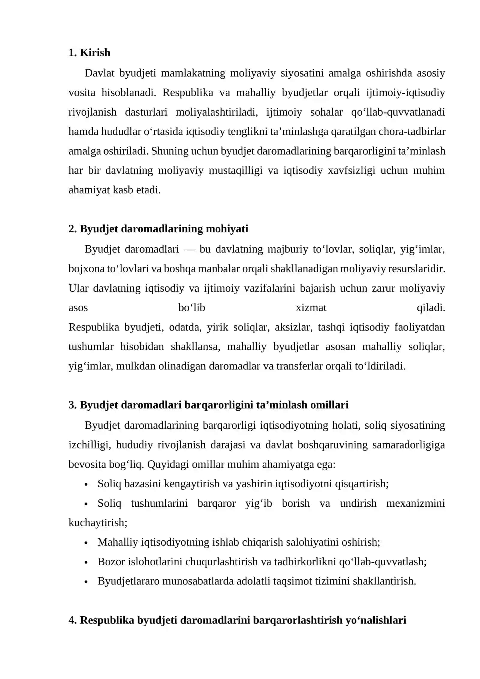 Rеspublika va mahalliy byudjеt daromadlari barqarorligini ta’minlash masalalari 2