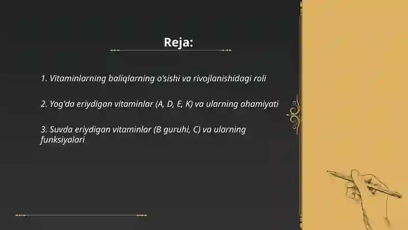 Vitaminlarning baliqlarni oziqlantirishdagi axamiyati 2