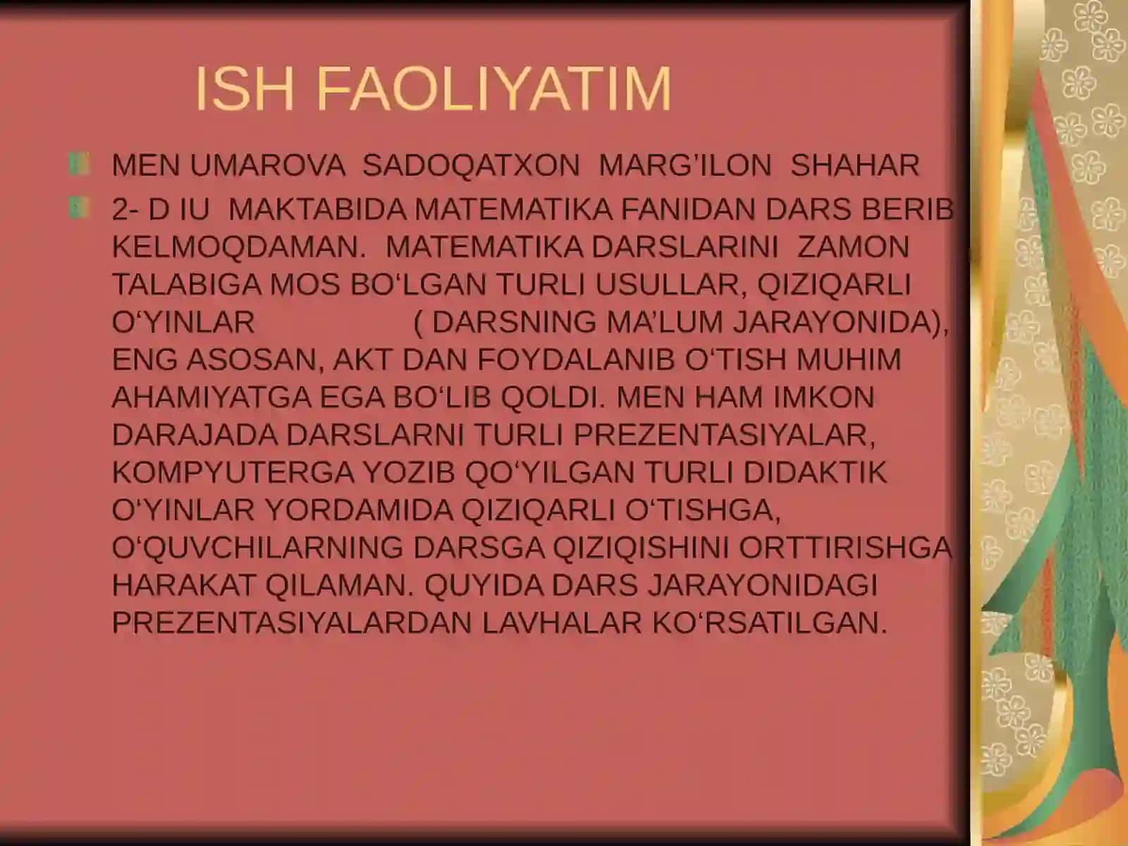 MATEMATIKA FANI O‘QITUVCHISI 2