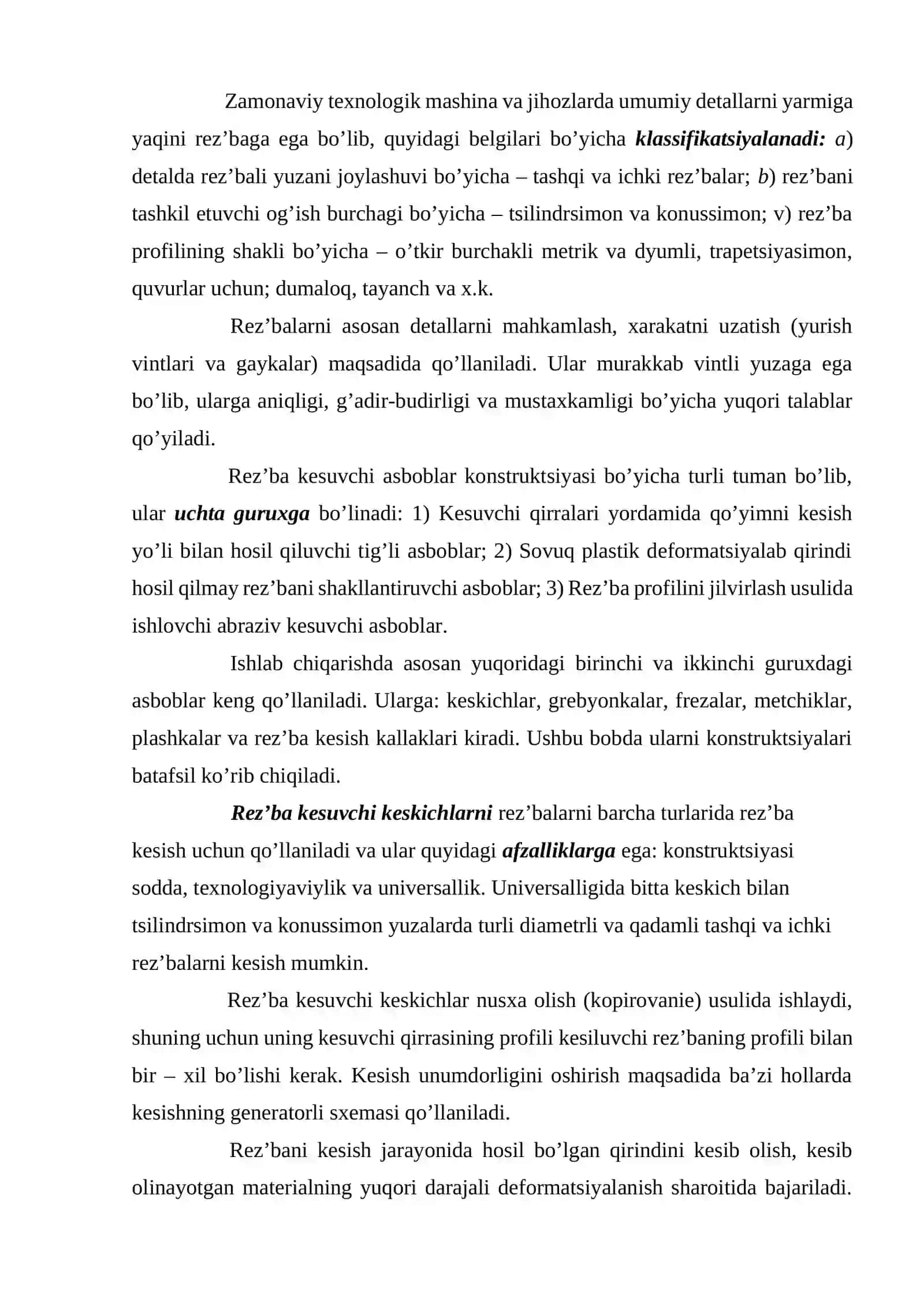 REZBA HOSIL QILUVCHI ASBOBLARNING HAR-XIL KO’RINISHLARI VA ASOSIY KONSTRUKTIV ELEMENTLARI 2