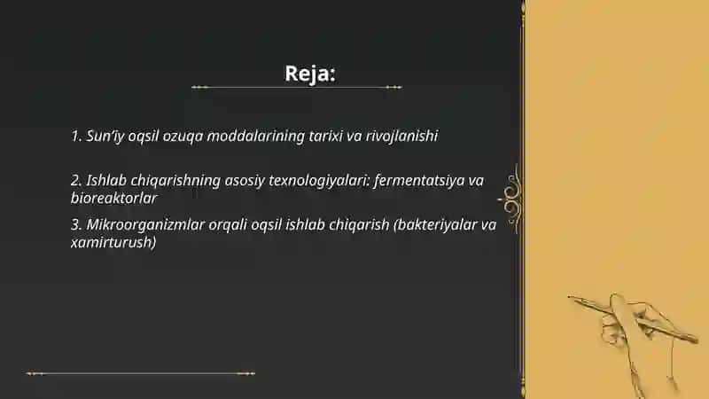 Sunʼiy oqsil ozuqa moddalarining ishlab chiqarilishi va kelgusidagi imkoniyatlar 2