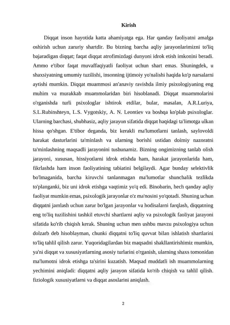 DIQQATNING FUNKSIYALARI, TURLARI, ASOSIY XUSUSIYATLARI 2