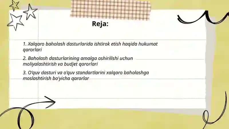 Xalqaro baholash dasturlari bo'yicha hukumat qarorlari 2