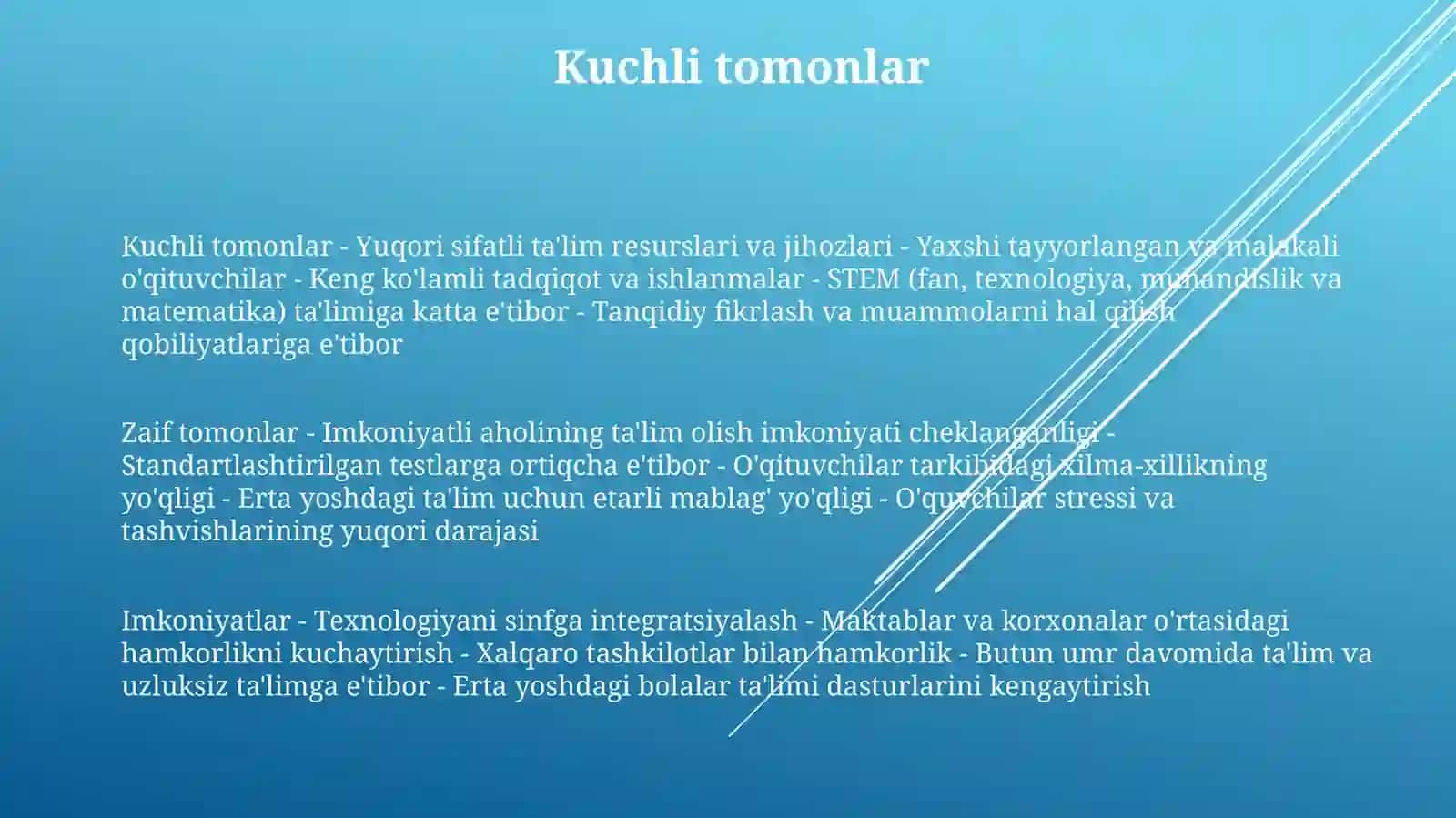 Iqtisodi Rivojlangan Davlatlarning Ta`Lim Tizimini Swot Tahlil Qiling 2