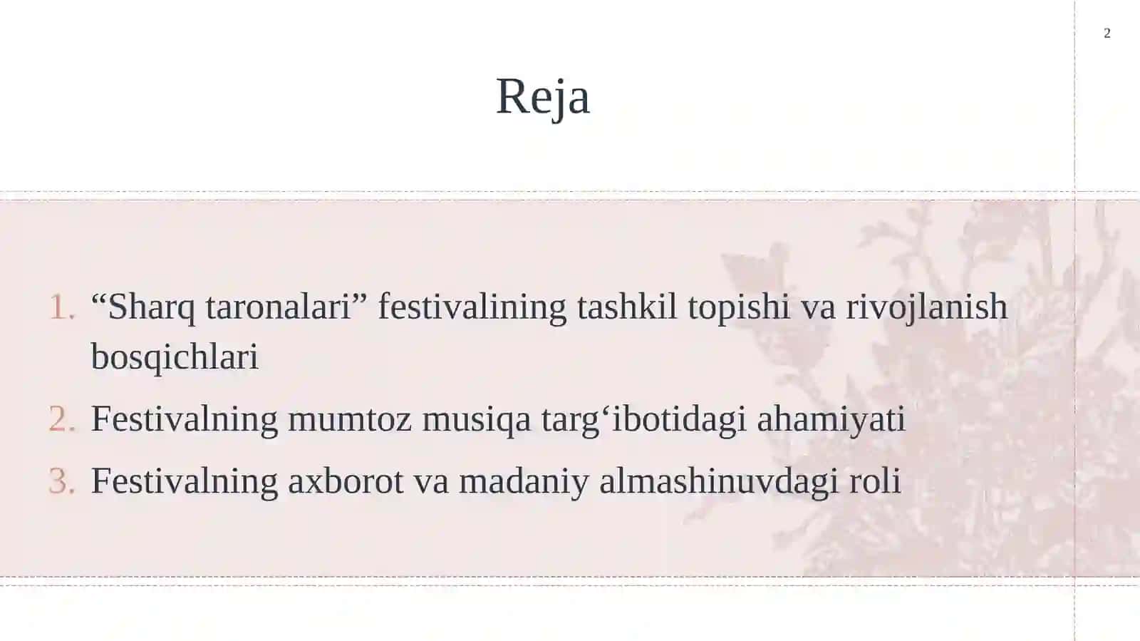 “Sharq taronalari” xalqaro musiqa festivali dunyo mumtoz musiqasining axborot manbasi sifatida. 2