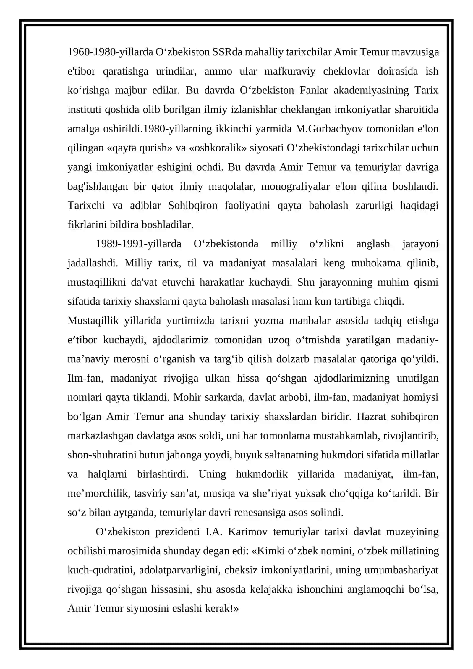 Mustaqillik yillarida Amir Temur va temuriylar davri tarixining tadqiq etilishi bo‘yicha ma’lumotnoma tayyorlash 2