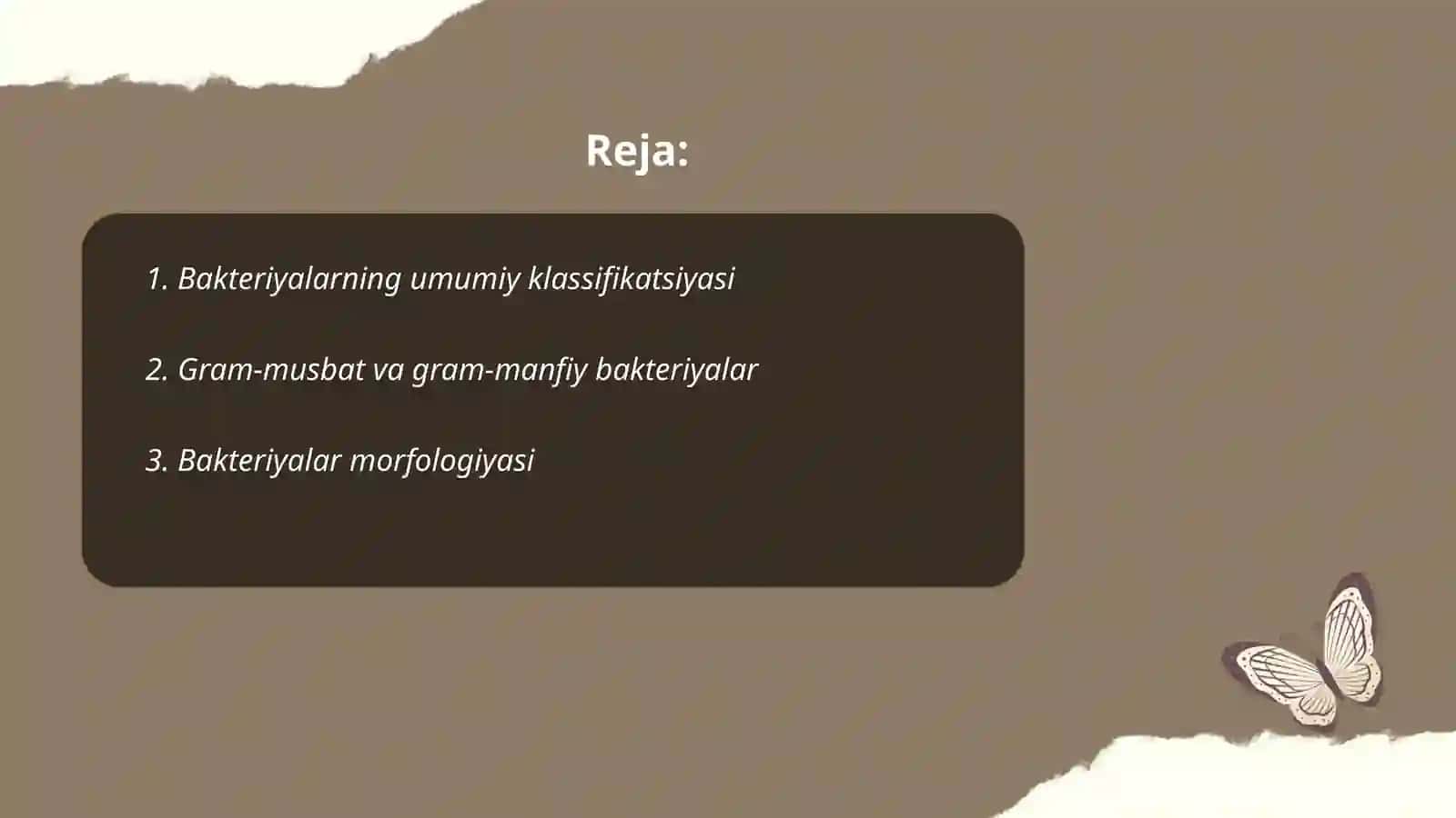 Bakteriyalar klassifikatsiyasi, toksonomiyasi, serologik xususiyatlarini oʻrganish 2