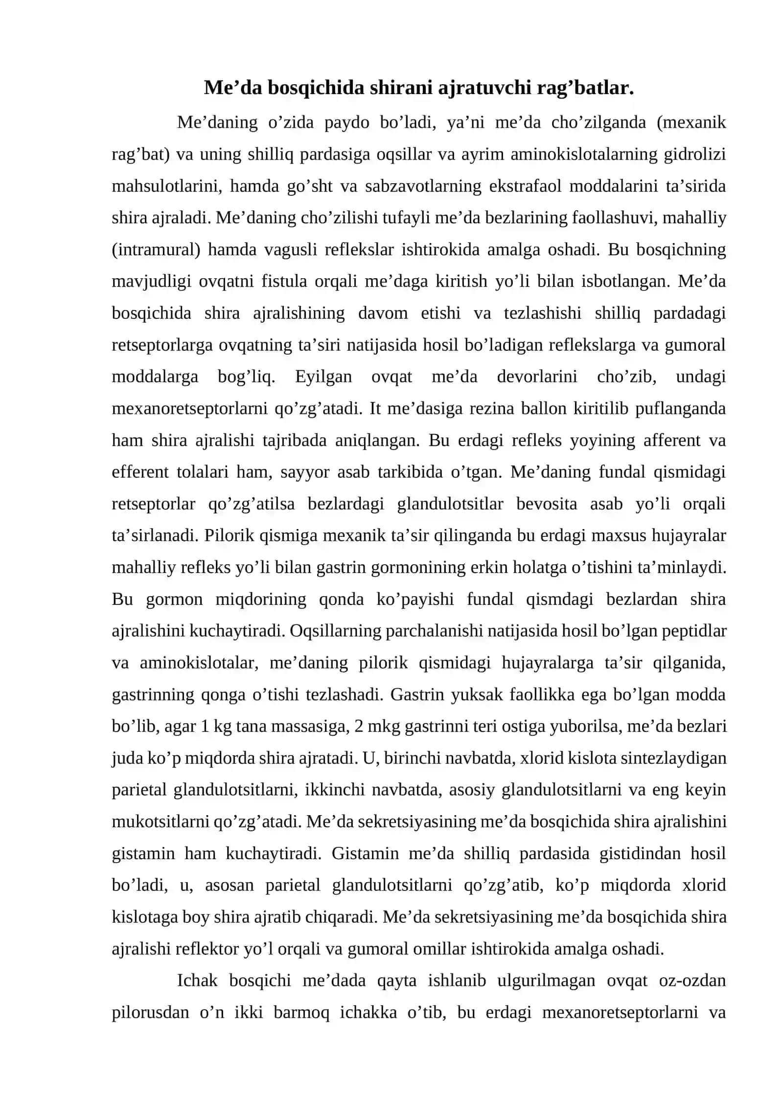 OVQAT HAZM QILISH JARAYONIDA MEDA VA ICHAK SHIRASI TARKIBIDAGI FERMENTLAR 2