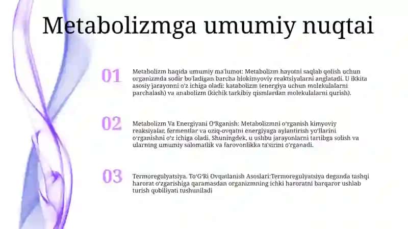 Metabolizm Va Energiyani OʻRganish. Termoregulyatsiya. ToʻGʻRi Ovqatlanish Asoslari 2